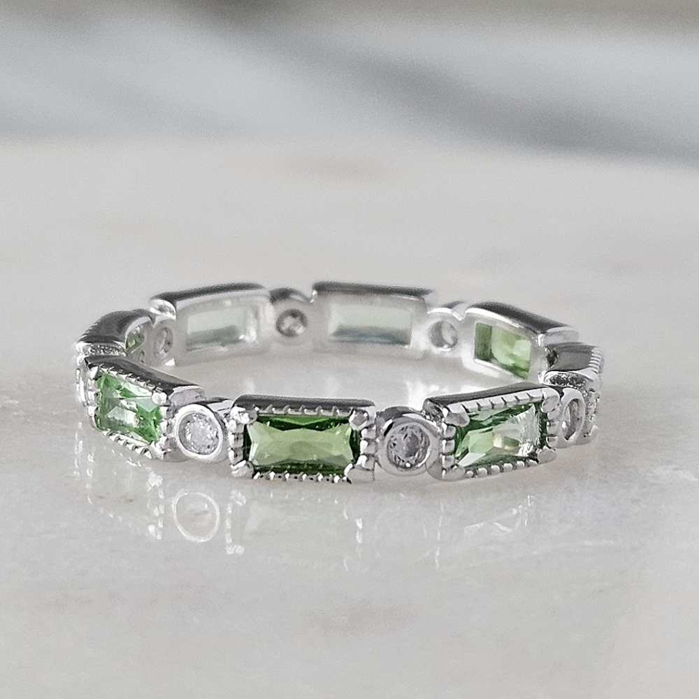 Swarovski Peridot green stackable eternity band ring, 925 Sterling Silver